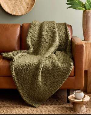 Quince Chunky Hand Knit Wool Throw in Olive, 50" x 60" new w/ tags